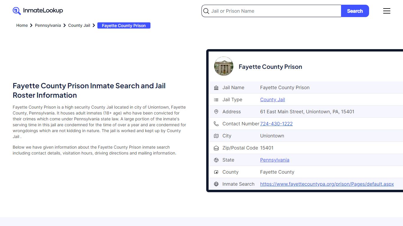 Fayette County Prison Inmate Search and Jail Roster Information