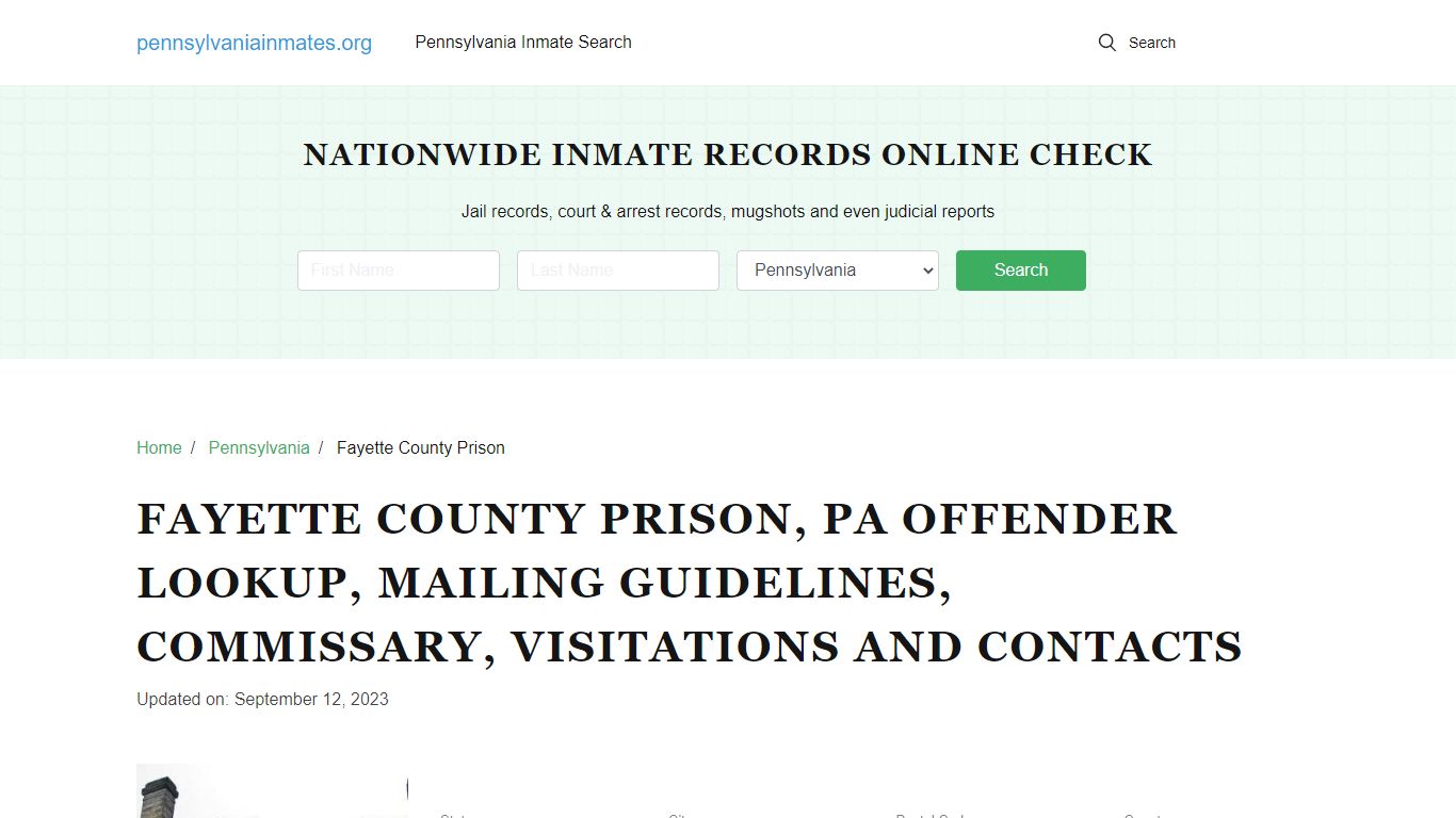 Fayette County Prison, PA: Inmate Search Options, Visitations, Contacts